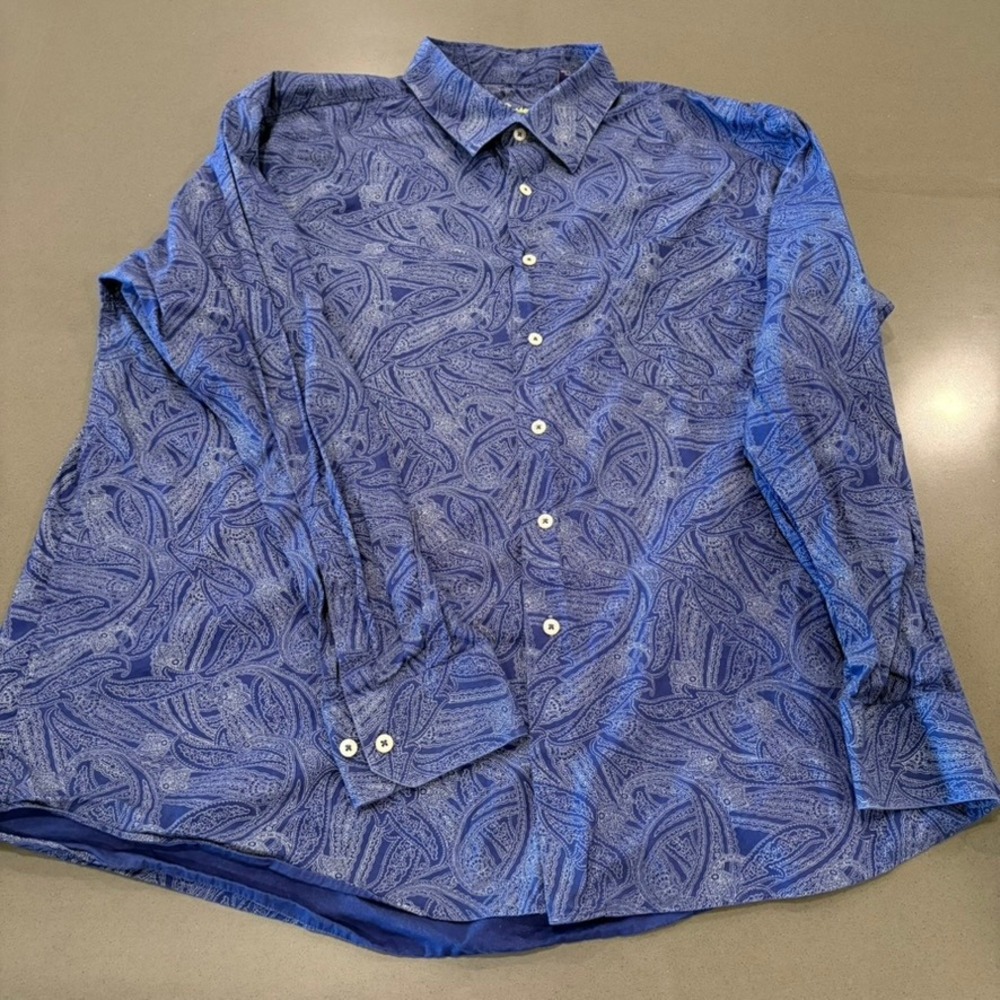 Alan Flusser Mens XXL Blue Paisley Cotton‎ Long Sleeve Button Down Shirt